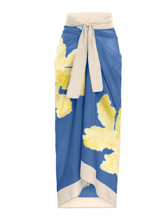 Deep V Ruffled Floral Print Swimsuit Set