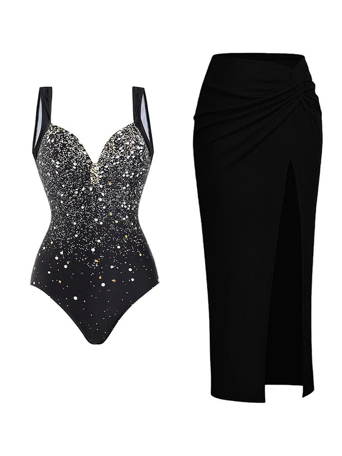 The Starry Sky Sexy One Piece Swimsuit and Skirt/Sarong