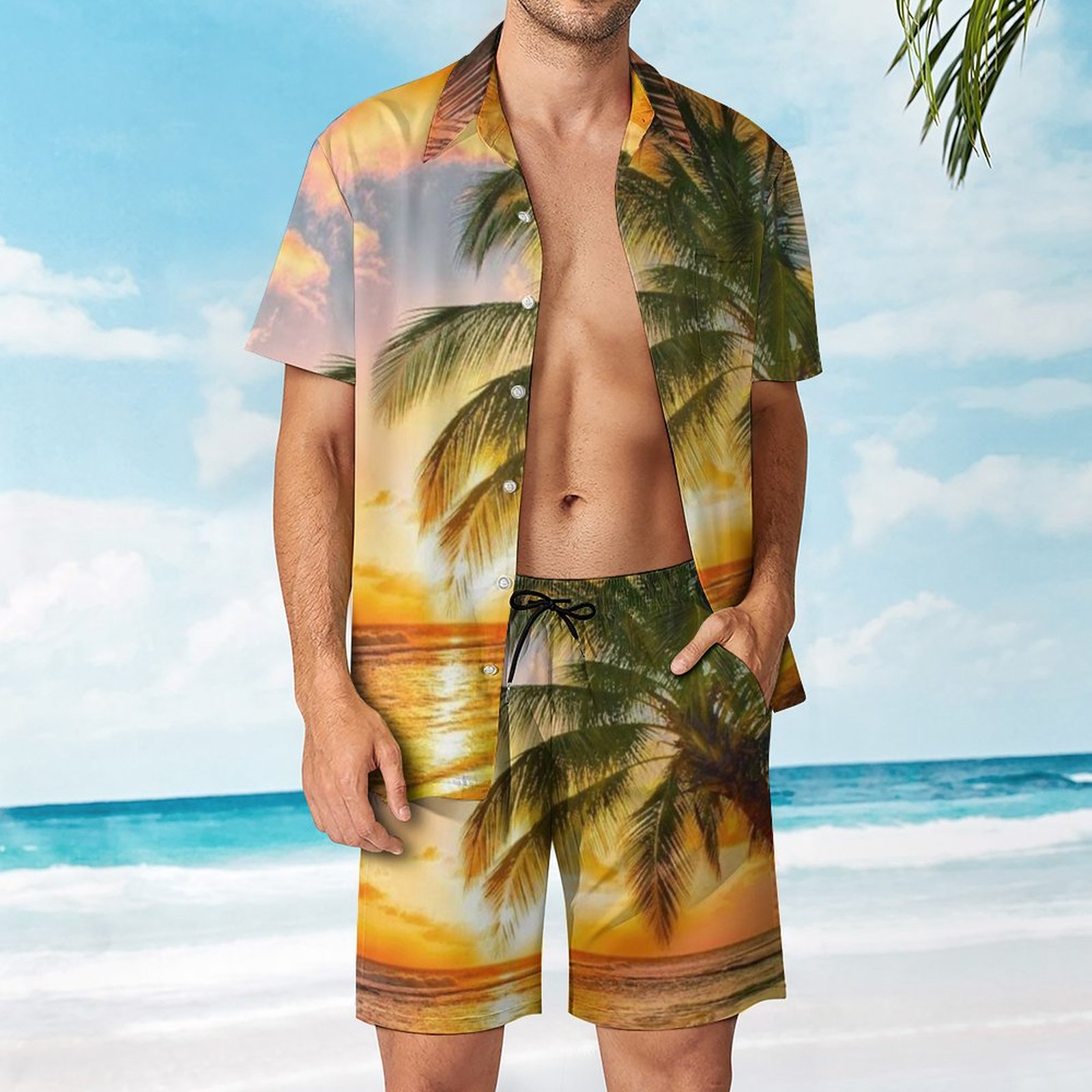 Men's Hawaiian Print Beach Two-Piece Suit 2304104050