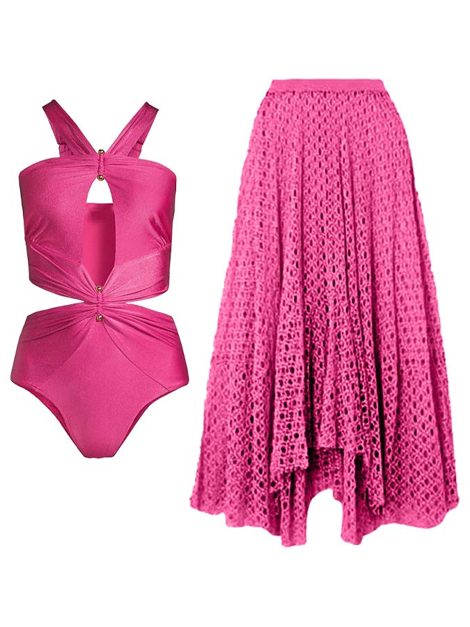 Solid Cutout Fashion Swimsuit