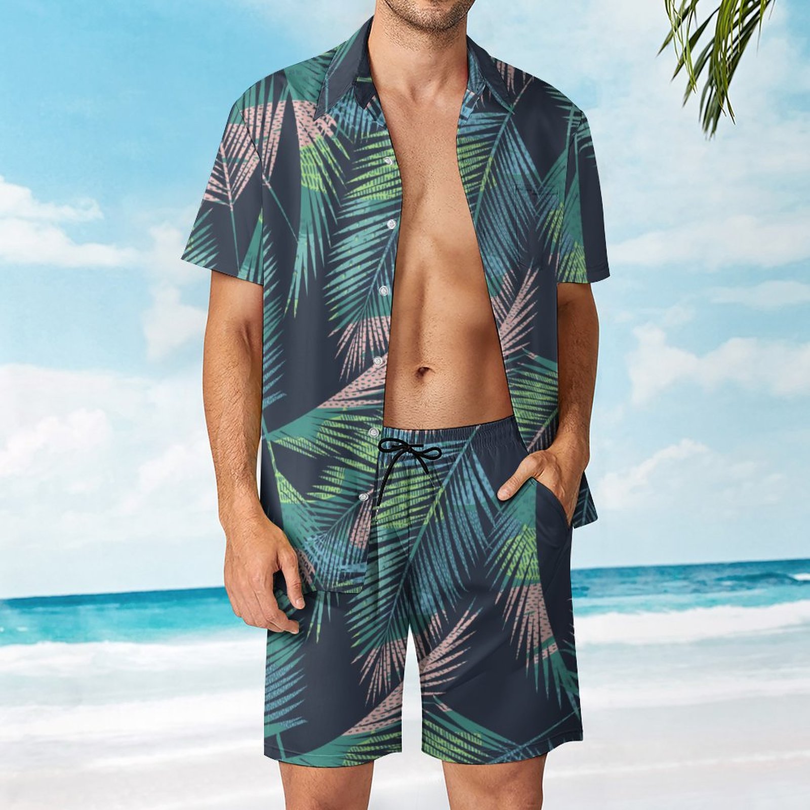 Men's Hawaiian Print Beach Two-Piece Suit 2304102663