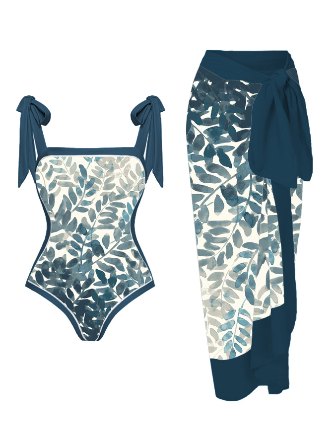 Ink Plant Print One-Piece Swimsuit