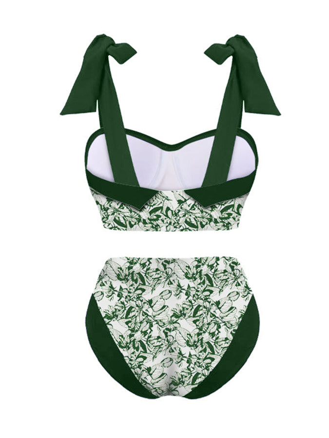 Vintage Colorblock Print Swimsuit Set