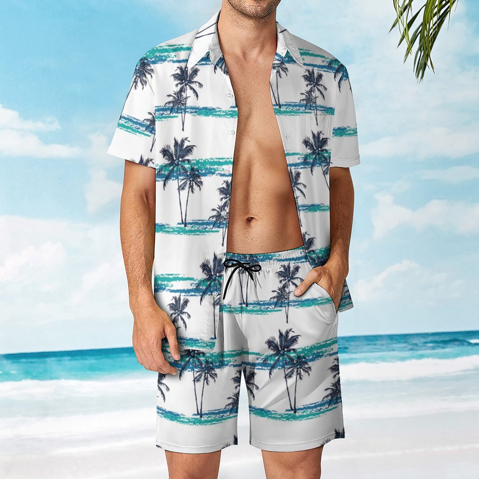 Men's Hawaiian Print Beach Two-Piece Suit 2304102666