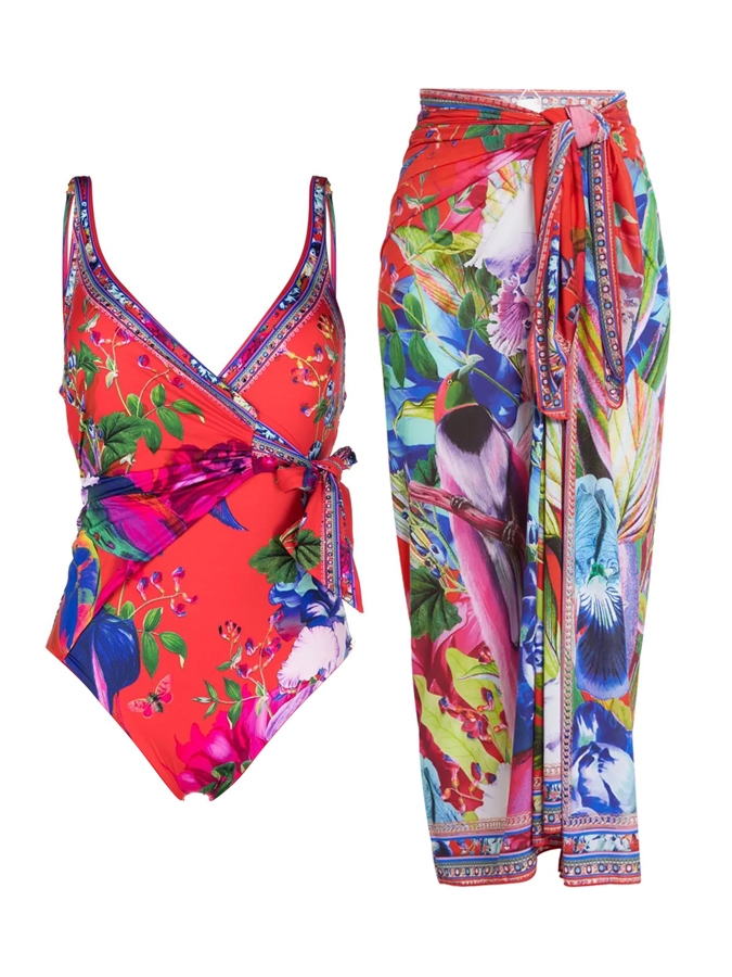 Vintage Botanical Floral Print Bikini And Cover up