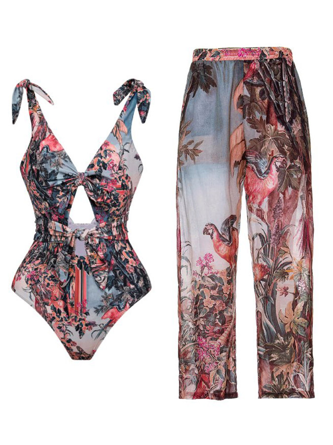 Fashion Printed Tie One Piece Swimsuits