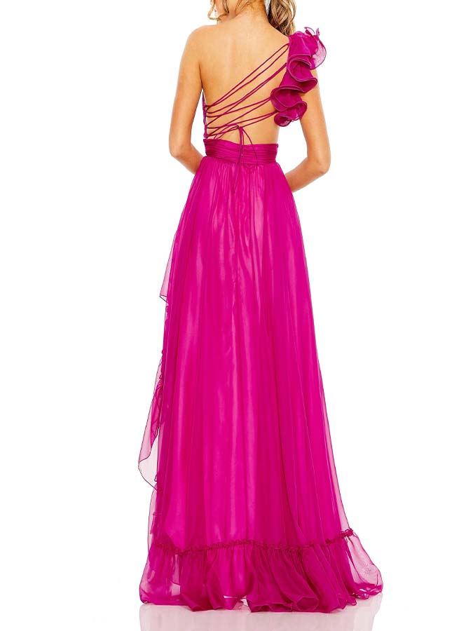 Solid Color One-Shoulder Wood Ear Trim One-Piece Swimsuit