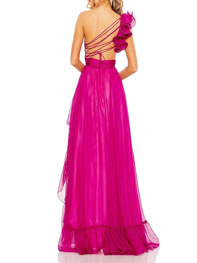 Solid Color One-Shoulder Wood Ear Trim One-Piece Swimsuit