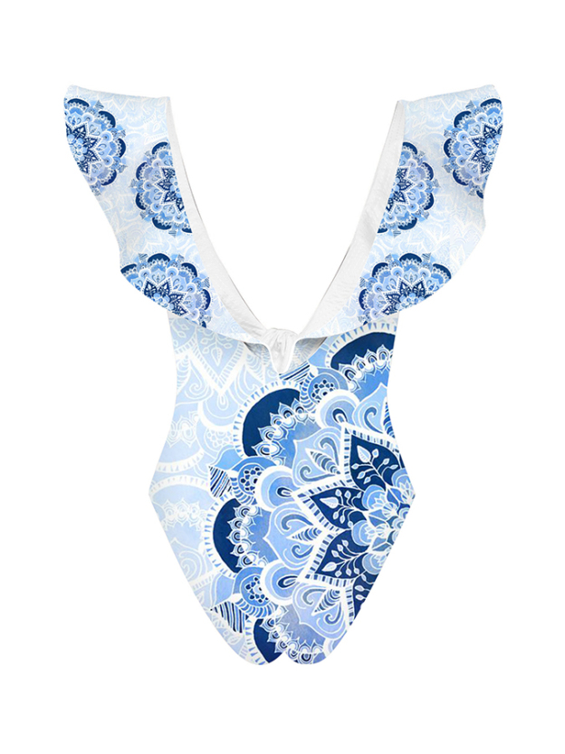 Fashion Print Ruffle One-Piece Swimsuit