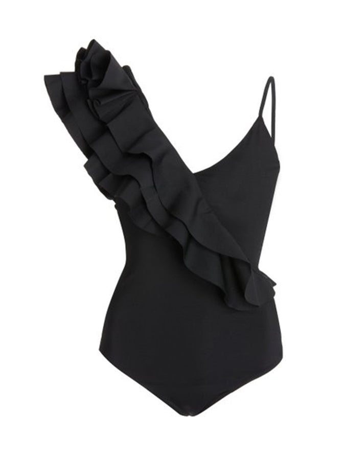 Ruffled Solid Color One-Piece Swimsuit