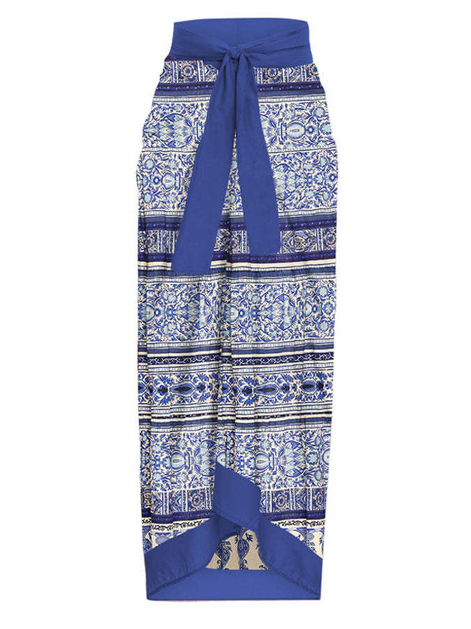 Blue Halter Print Bikini Swimsuit