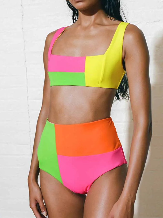 Fluorescent Colorblock Beach Bikini