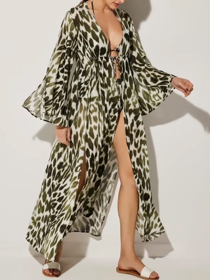 Leopard Print Bikini and Kimono Set