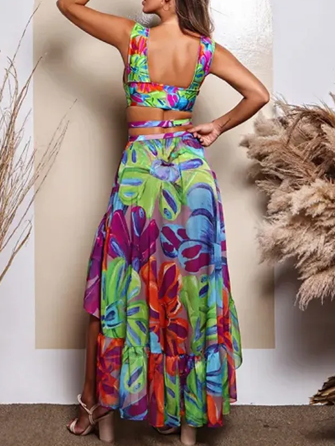 Nature Flarol Print Swimsuit