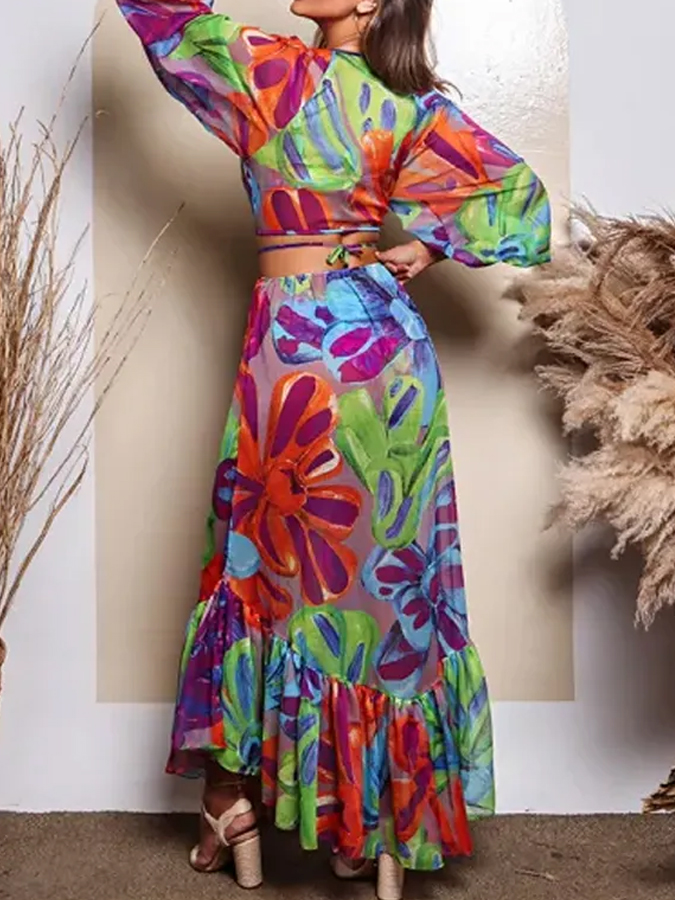 Nature Flarol Print Swimsuit