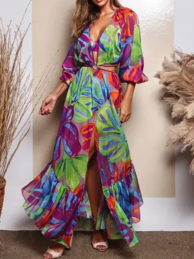 Nature Flarol Print Swimsuit