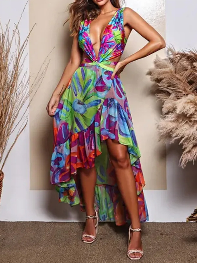 Nature Flarol Print Swimsuit