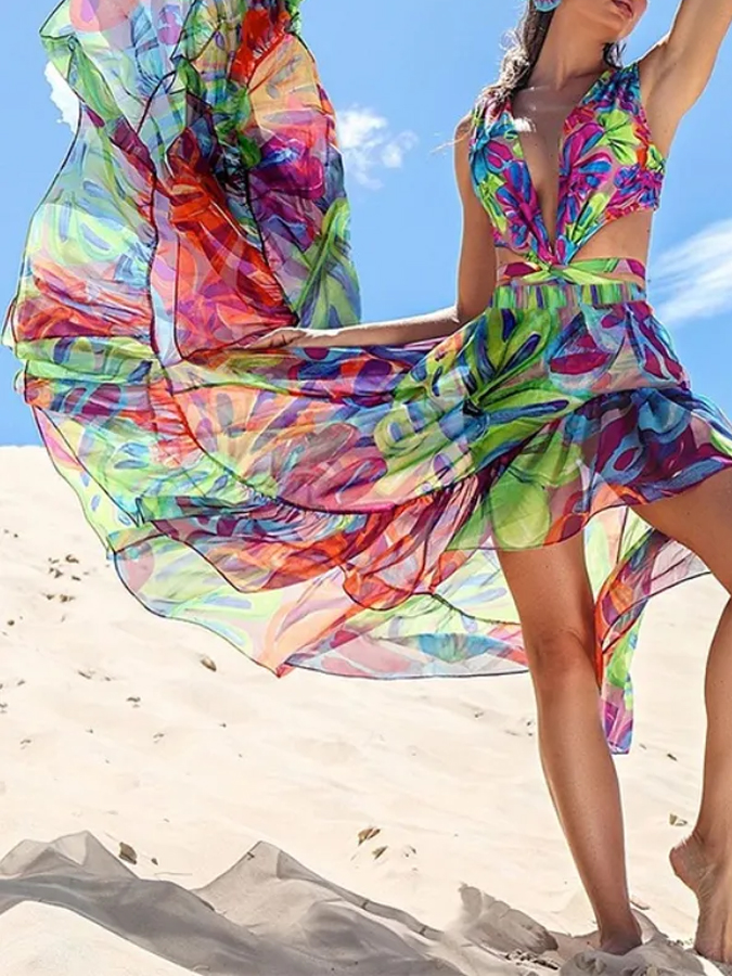 Nature Flarol Print Swimsuit