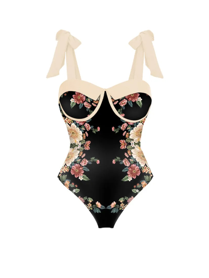 Printed Panel Chic One Piece Swimsuit and Coverup