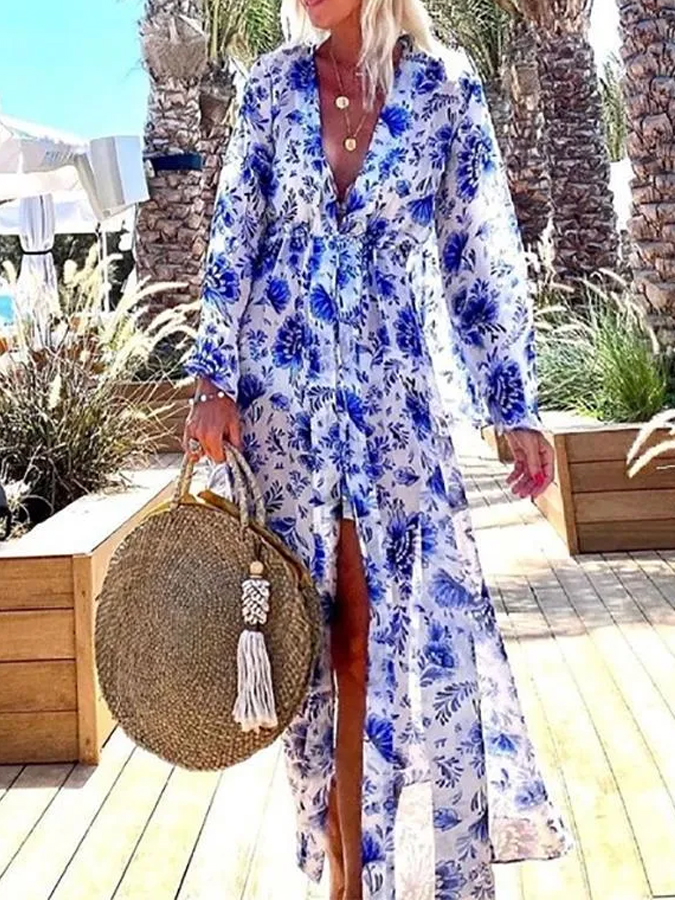 Three-Piece Printed Swimsuit and Cover-Up