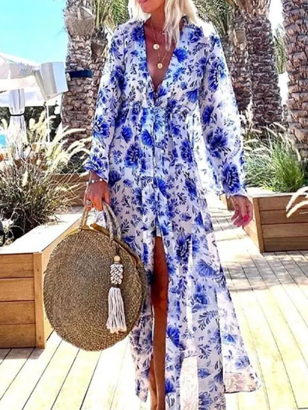 Three-Piece Printed Swimsuit and Cover-Up