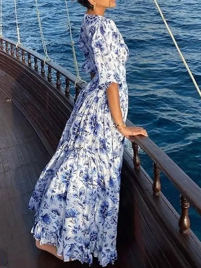 Three-Piece Printed Swimsuit and Cover-Up