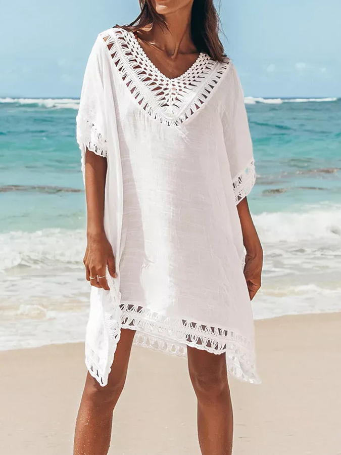 White Crochet Dolman Sleeve Cover Up