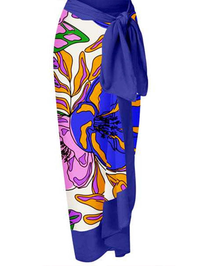 Printed Lace Up Chic One Piece Swimsuit & Coverup