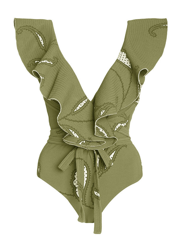 Ruffled Printed One-piece Swimsuit Set