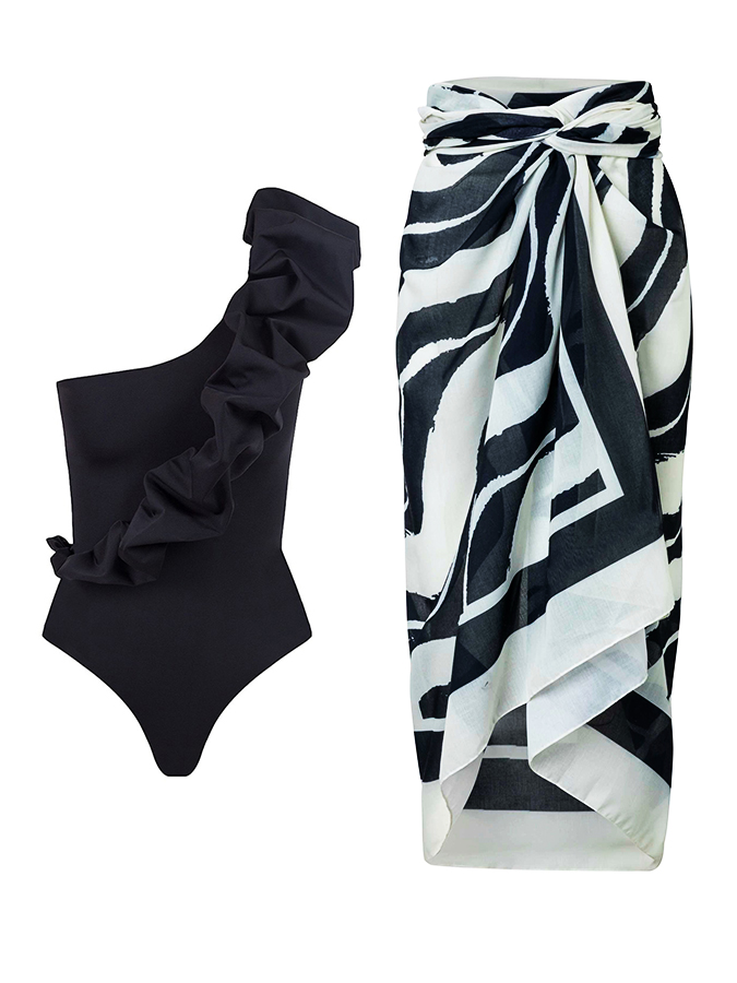 Geometric print swimsuit and cover up