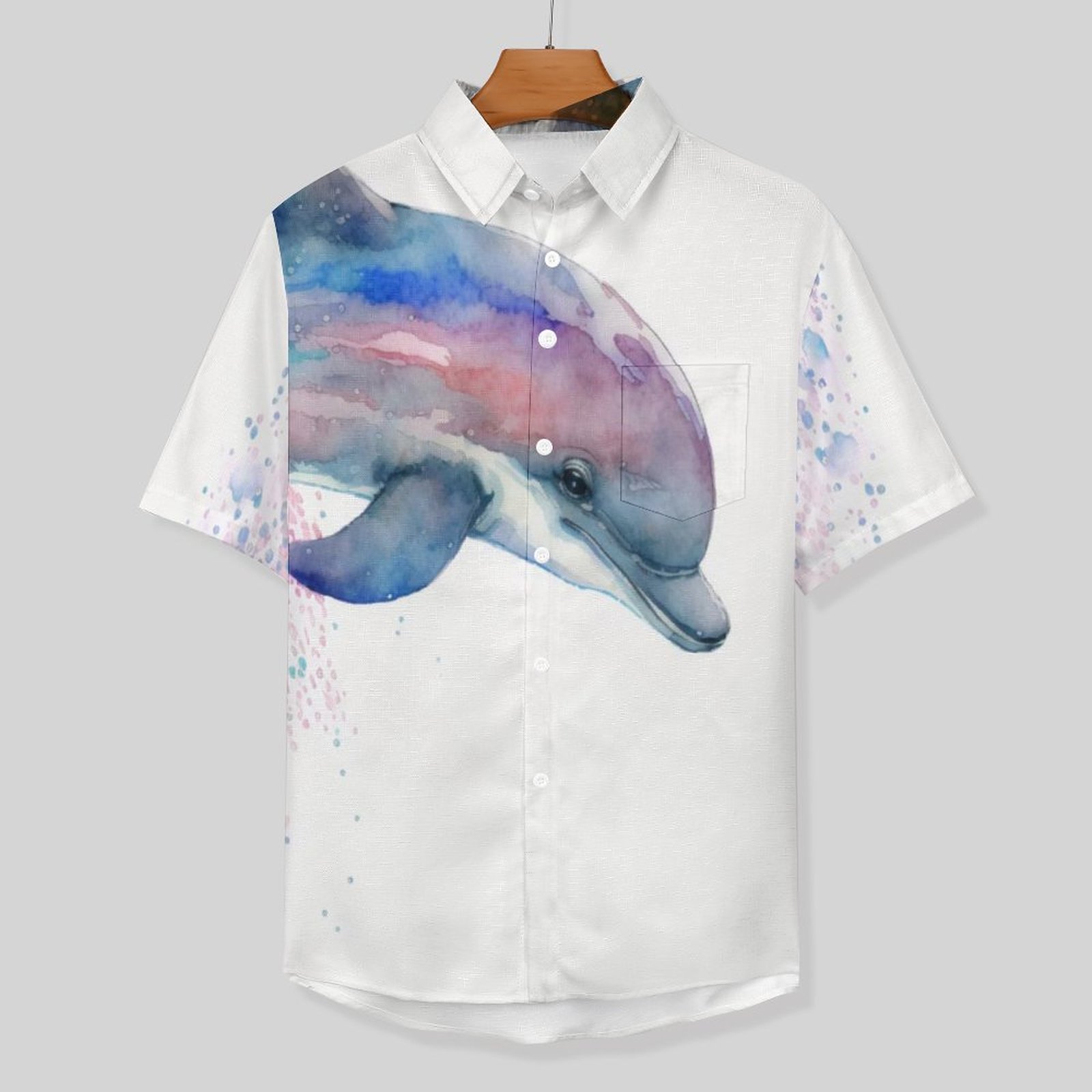 Men's Watercolor Dolphin Print Vacation Hawaiian Shirt