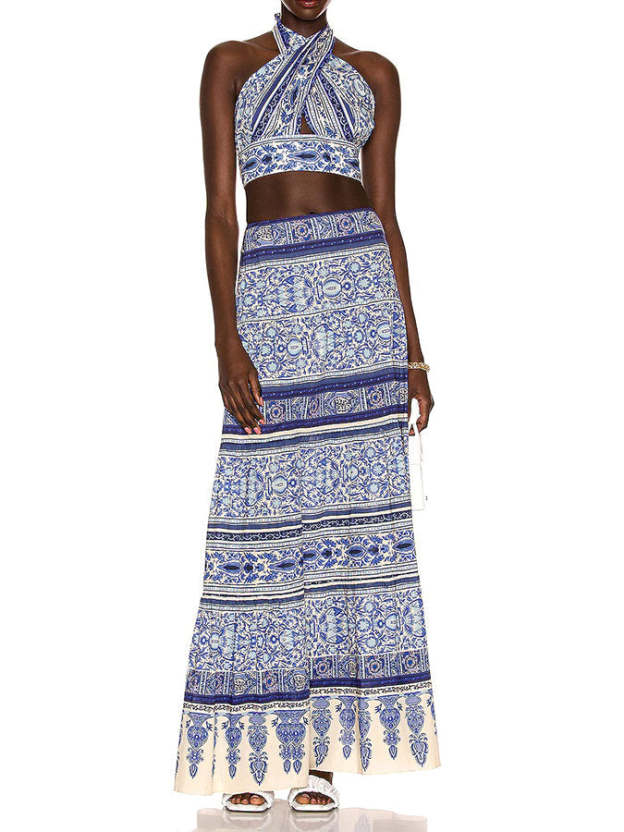 Blue Halter Print Bikini Swimsuit