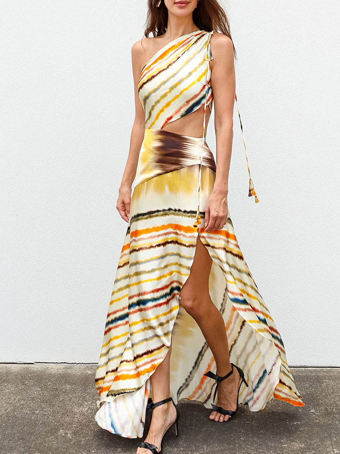 One Shoulder Print Fashion Beach Dress
