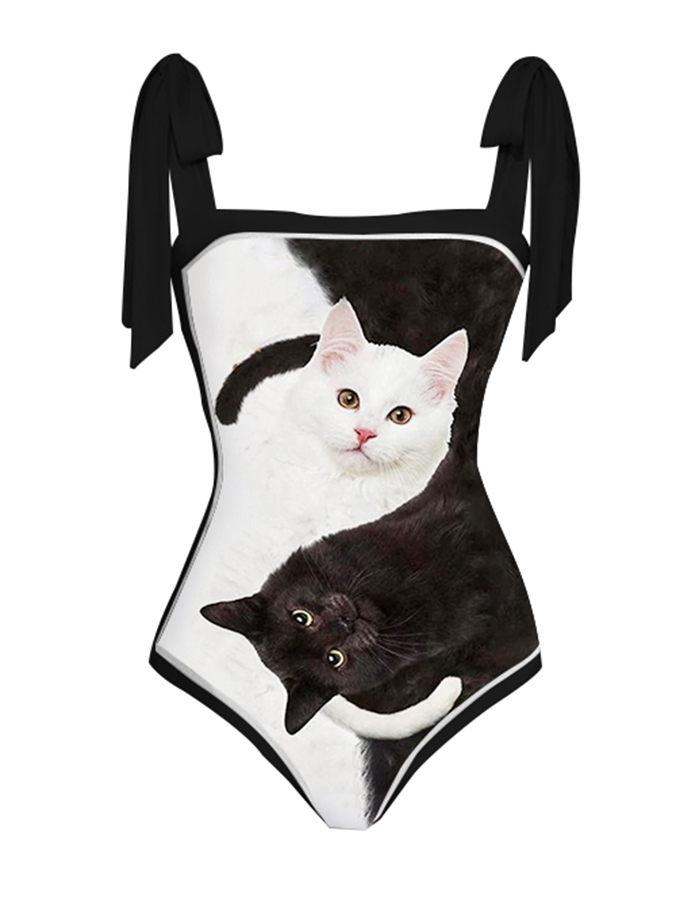 Abstract Cat Print Swimsuit