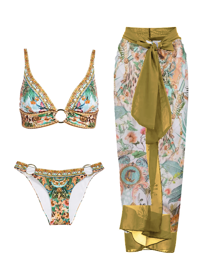 Vintage Court Floral Print Bikini And Cover up