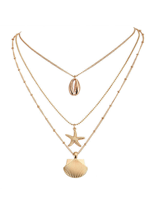 Fashion Alloy Shell Pendant Beach Multilayer Necklace