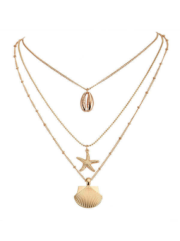 Beach-Inspired Multi-Strand Necklace Featuring Ocean Motif Charms