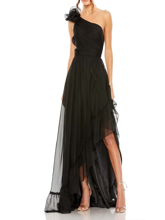 Solid Color One-Shoulder Wood Ear Trim One-Piece Swimsuit