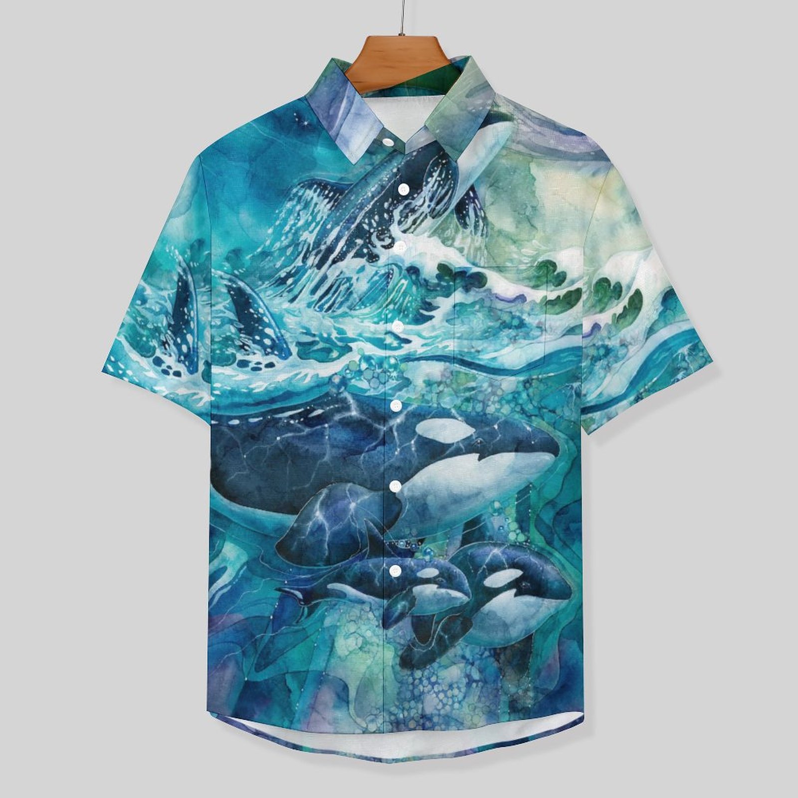 Men's Whale Watercolor Art Print Vacation Hawaiian Shirt