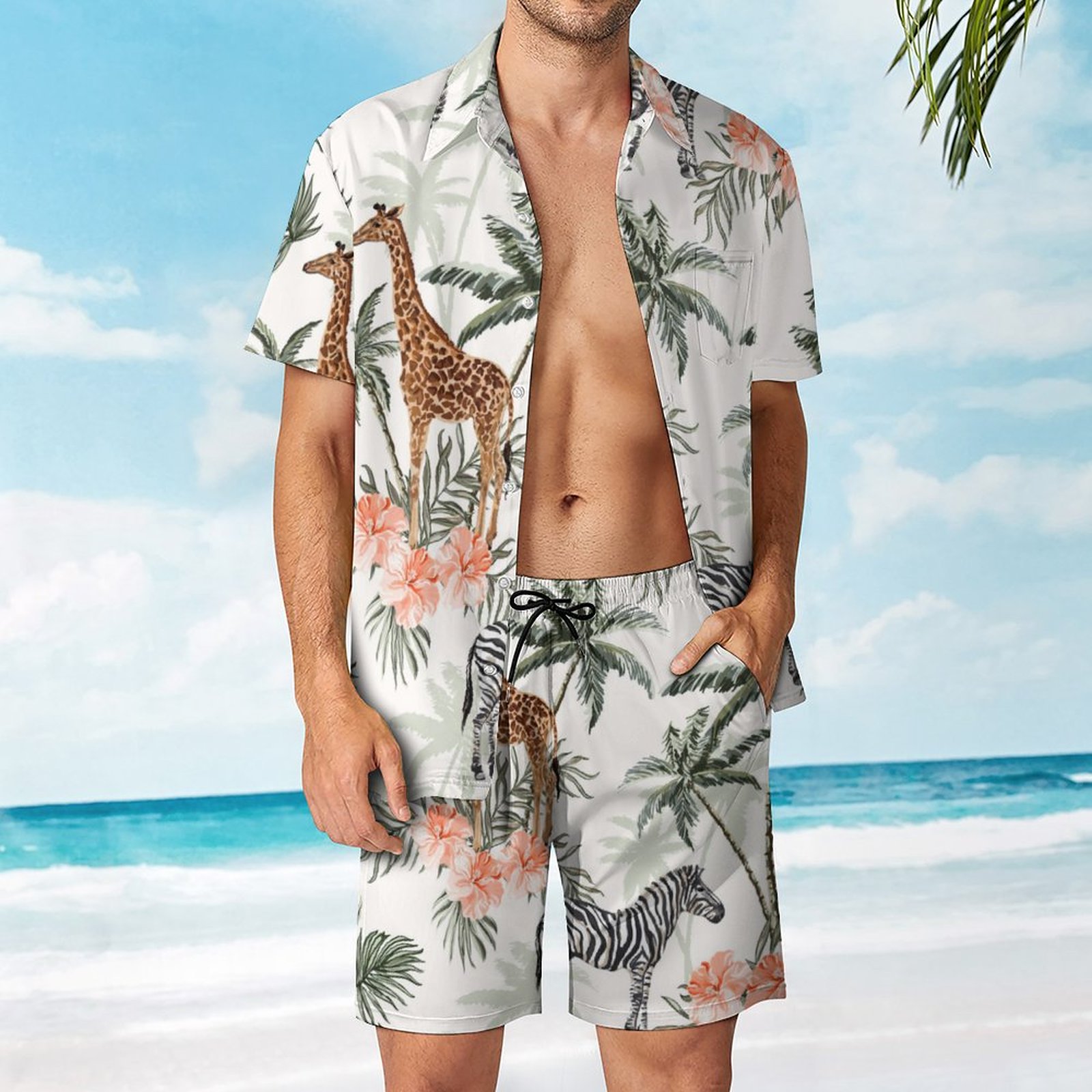 Men's Hawaiian Print Beach Two-Piece Suit 2304102643