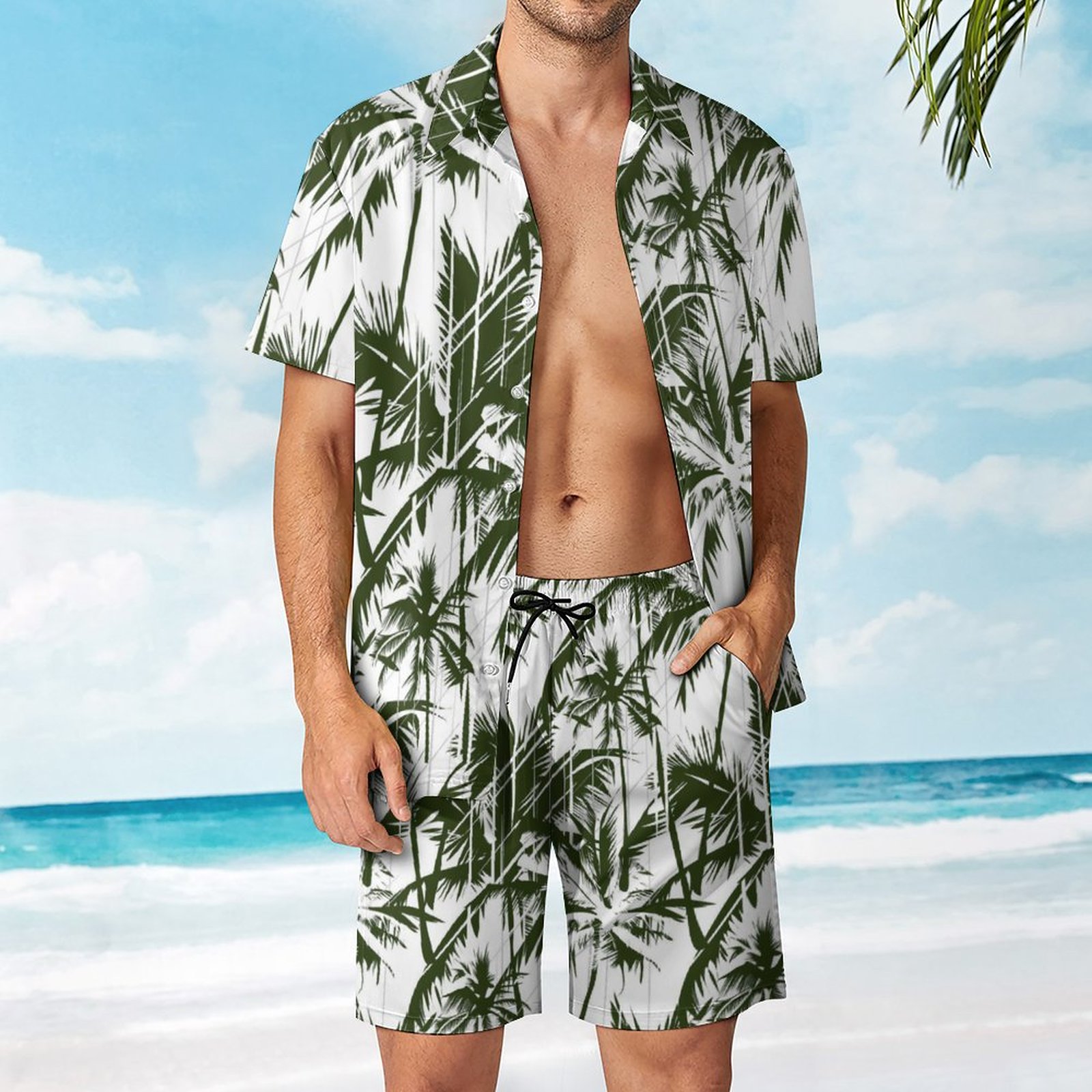 Men's Hawaiian Print Beach Two-Piece Suit 2304102670