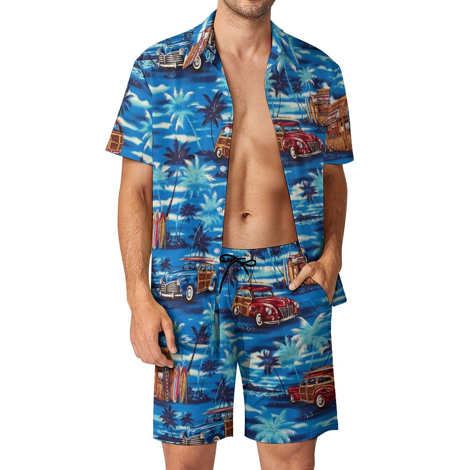 Men's Hawaiian Print Beach Two-Piece Suit