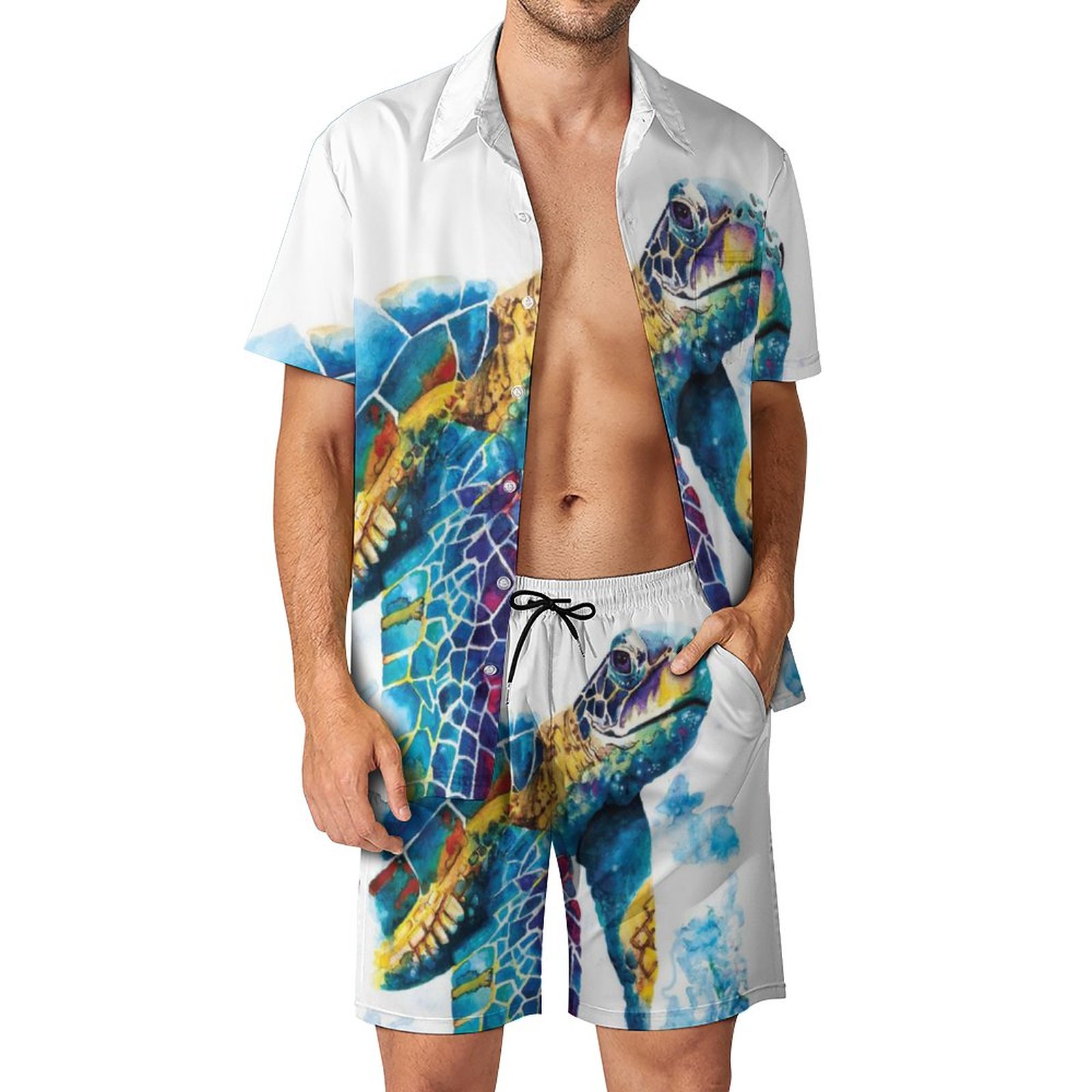 Men's Hawaiian Print Beach Two-Piece Suit