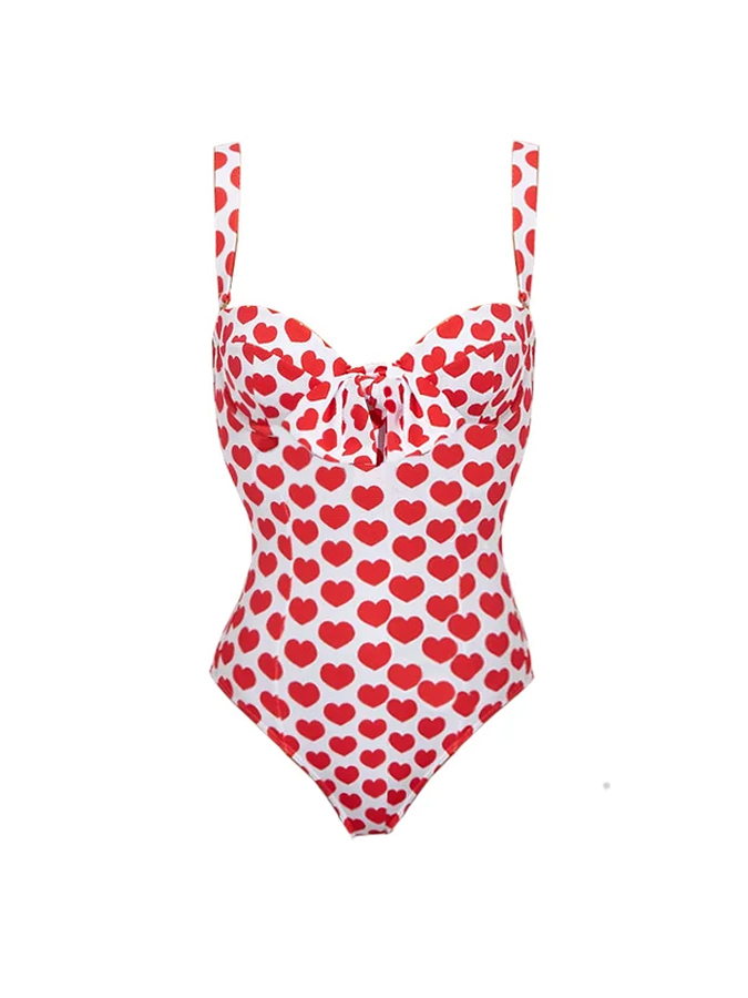 Sling Lace Up Printed One Piece Swimsuit And Beach Skirt