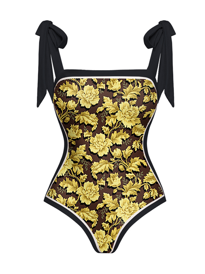 Reversible Bowknot Tie-shoulder One Piece Swimsuit and Sarong