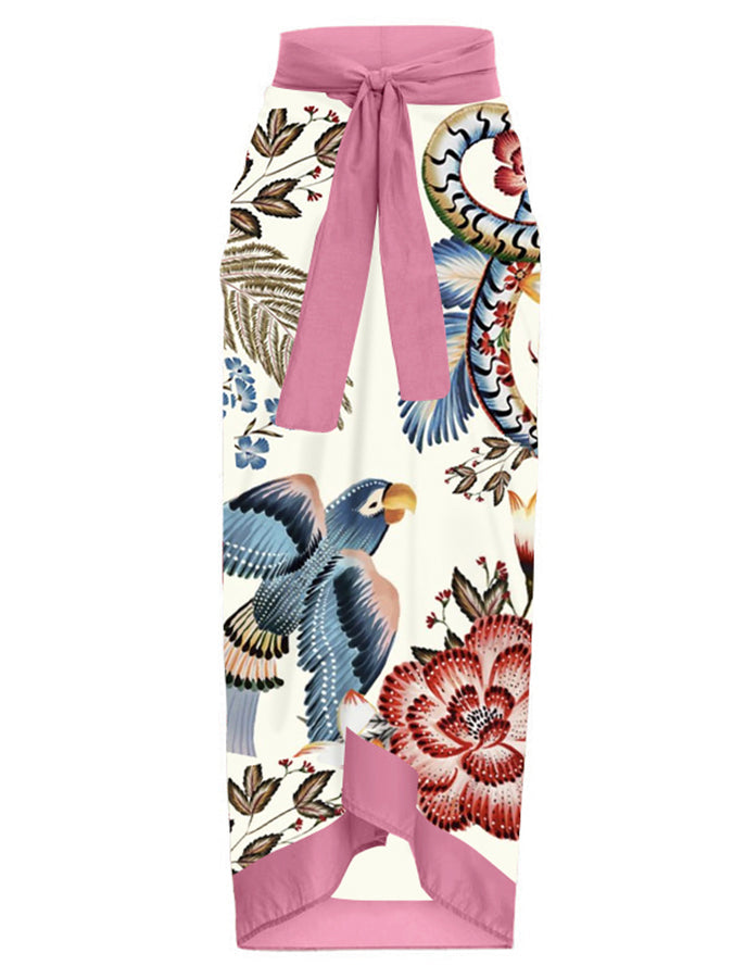 Vintage Colorblock Floral Print One-Piece Swimsuit Set