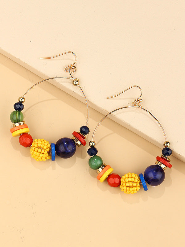 Fashion Mixed Color Beaded Decorate Big Earrings