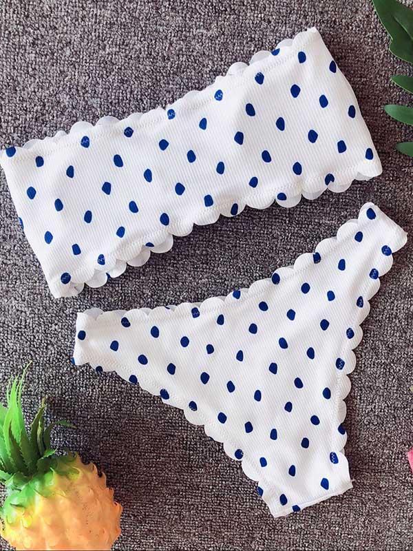 Polka-Dot Lace Up Bikinis Swimwear