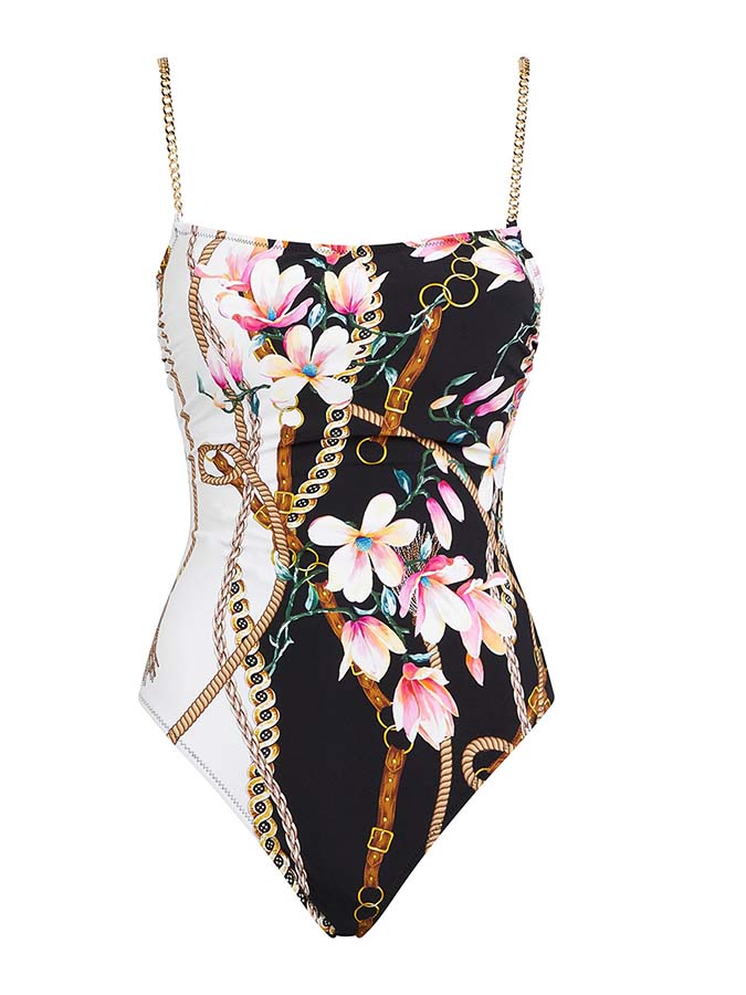 Fashion Print Open Back One Piece Swimsuit