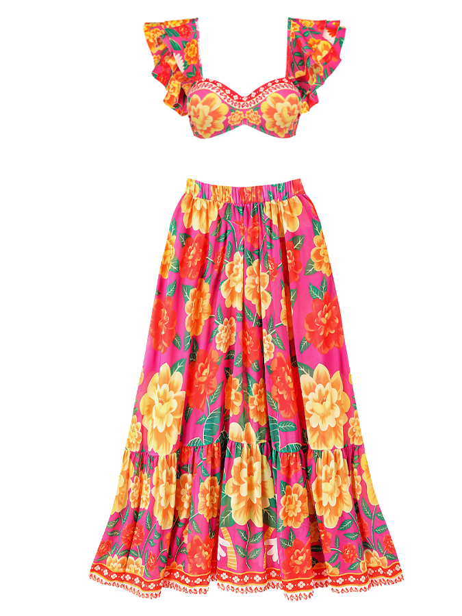 Vintage Ruffled Floral Print Swimsuit